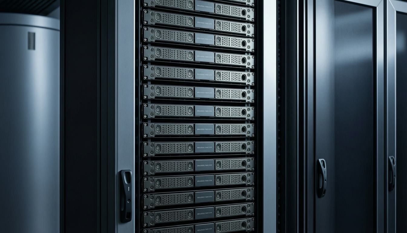 stack of hard drives in a server rack