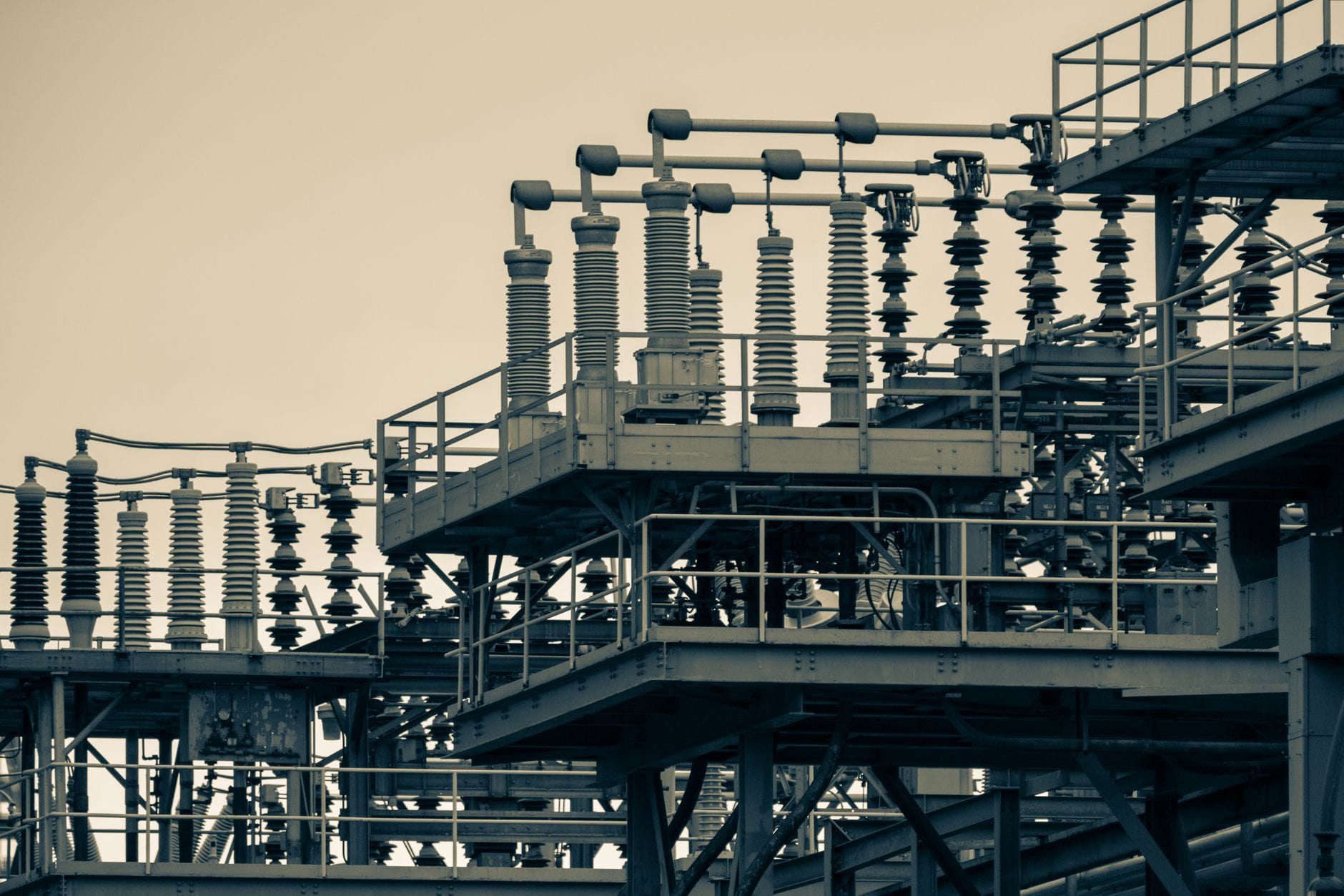 Detailed view of an industrial power station structure in New York City.