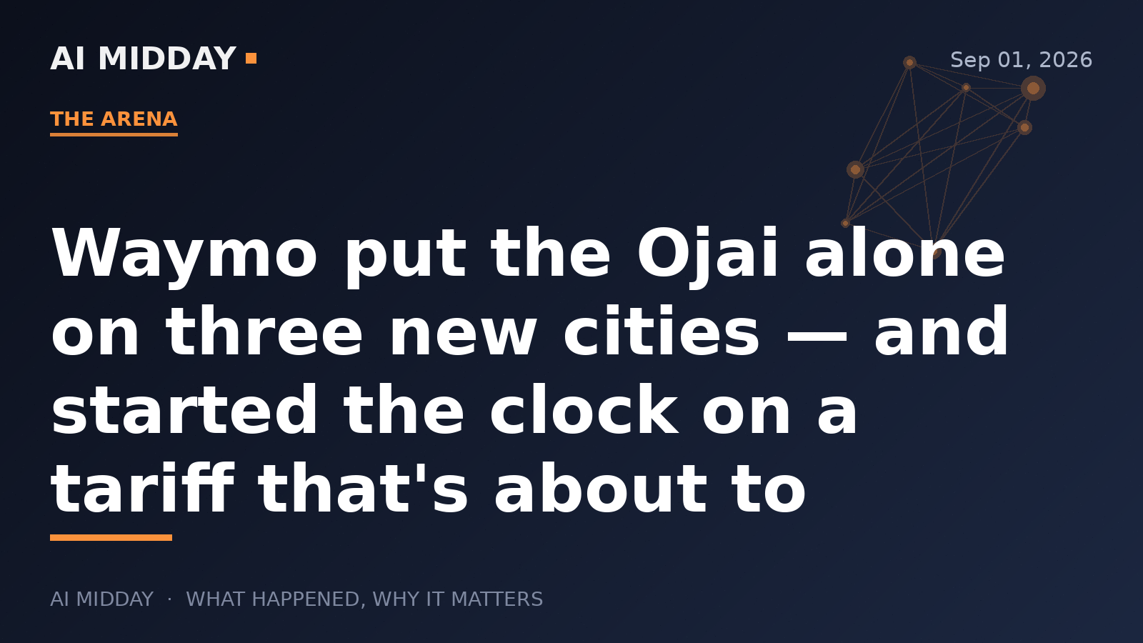 Waymo put the Ojai alone on three new cities — and started the clock on a tariff that's about to double