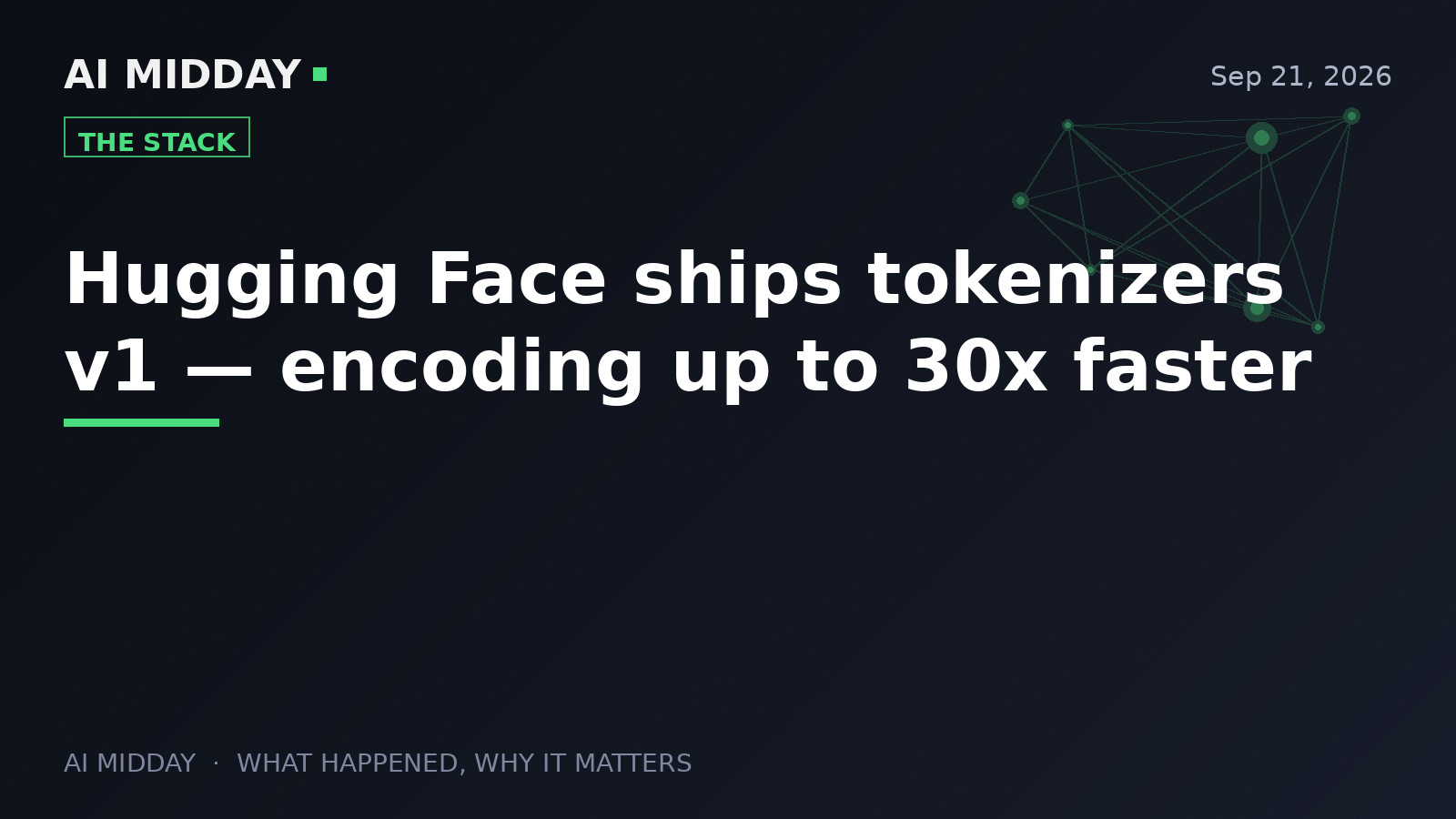 Hugging Face ships tokenizers v1 — encoding up to 30x faster