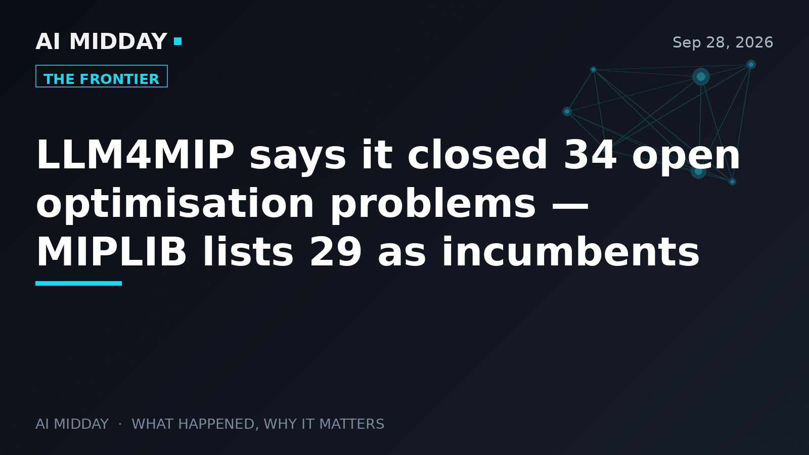 LLM4MIP says it closed 34 open optimisation problems — MIPLIB lists 29 as incumbents