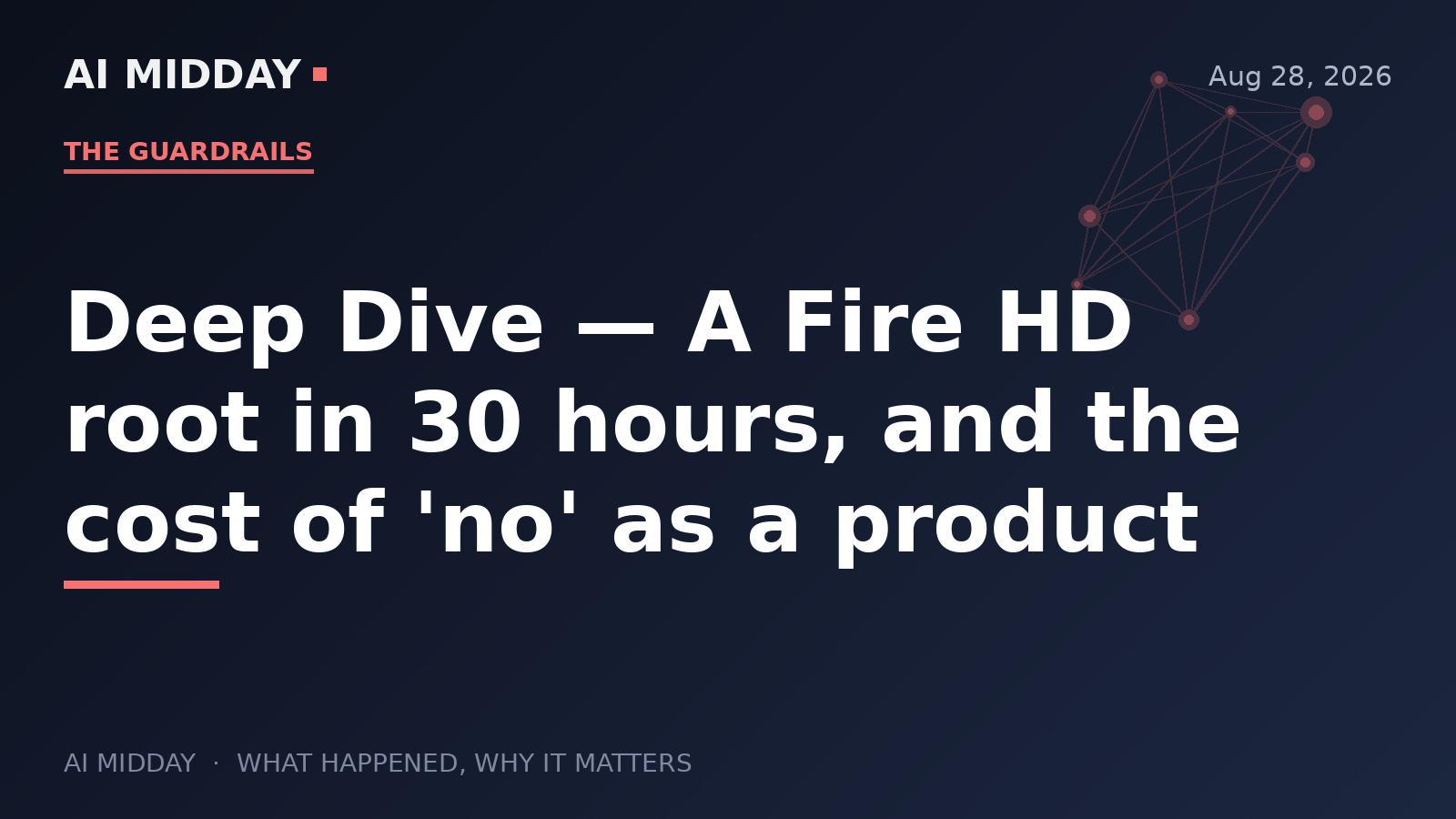 Deep Dive — A Fire HD root in 30 hours, and the cost of 'no' as a product