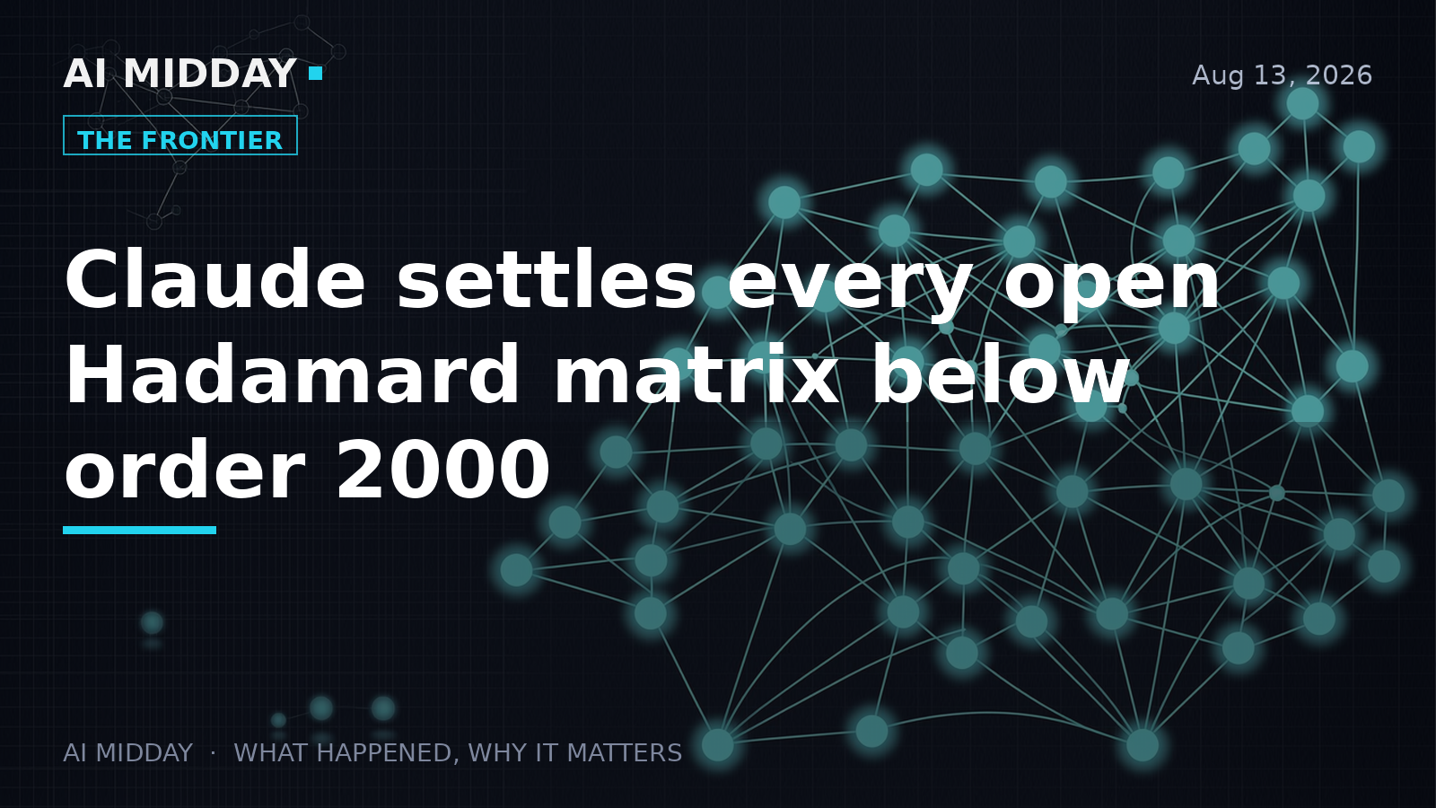 Claude settles every open Hadamard matrix below order 2000