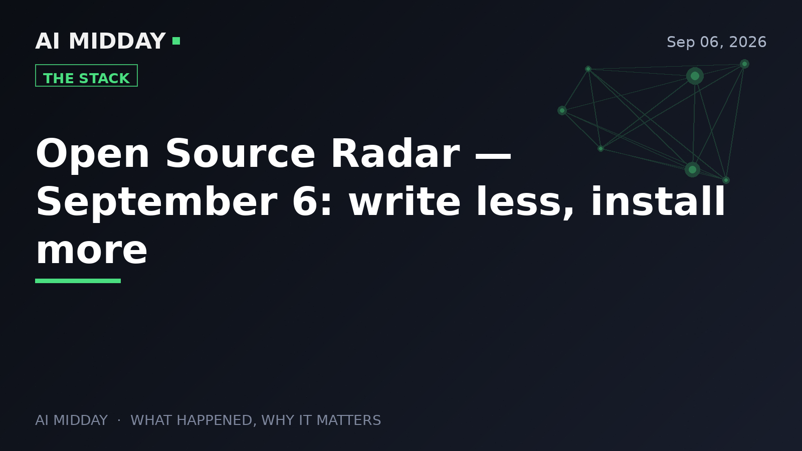 Open Source Radar — September 6: write less, install more