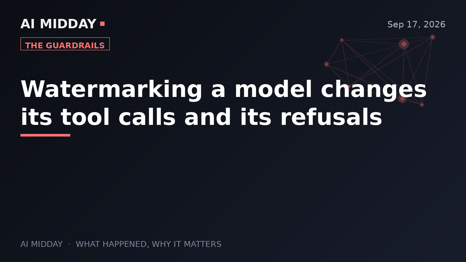 Watermarking a model changes its tool calls and its refusals