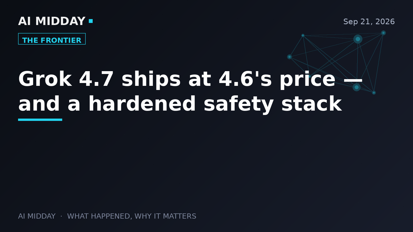 Grok 4.7 ships at 4.6's price — and a hardened safety stack
