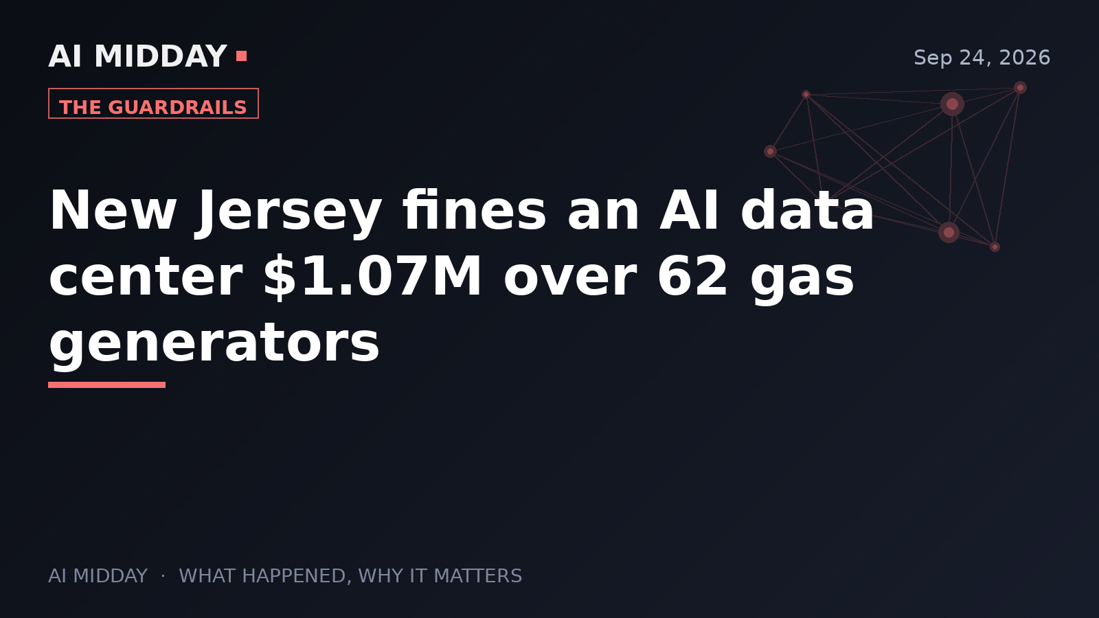 New Jersey fines an AI data center $1.07M over 62 gas generators