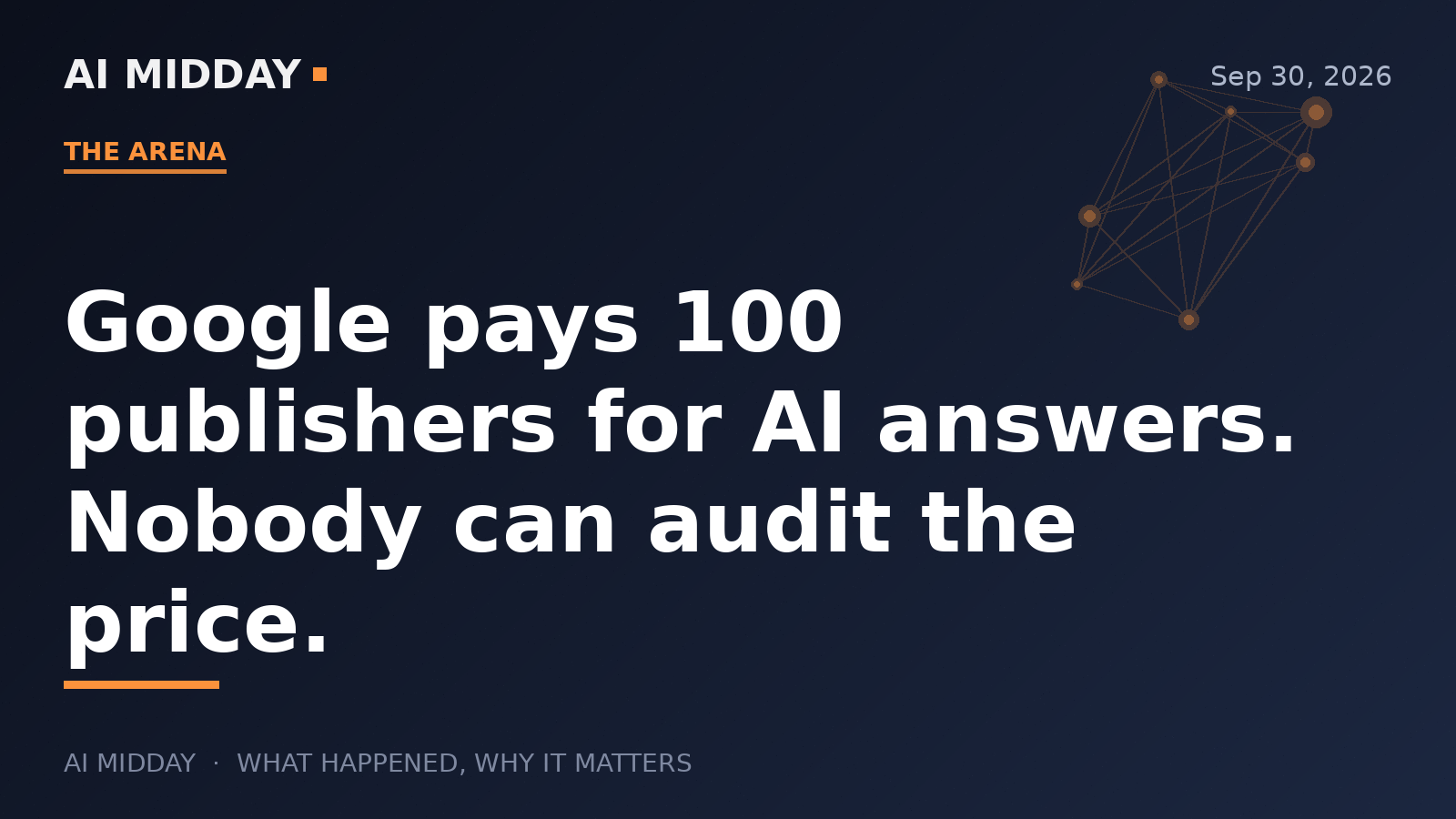 Google pays 100 publishers for AI answers. Nobody can audit the price.