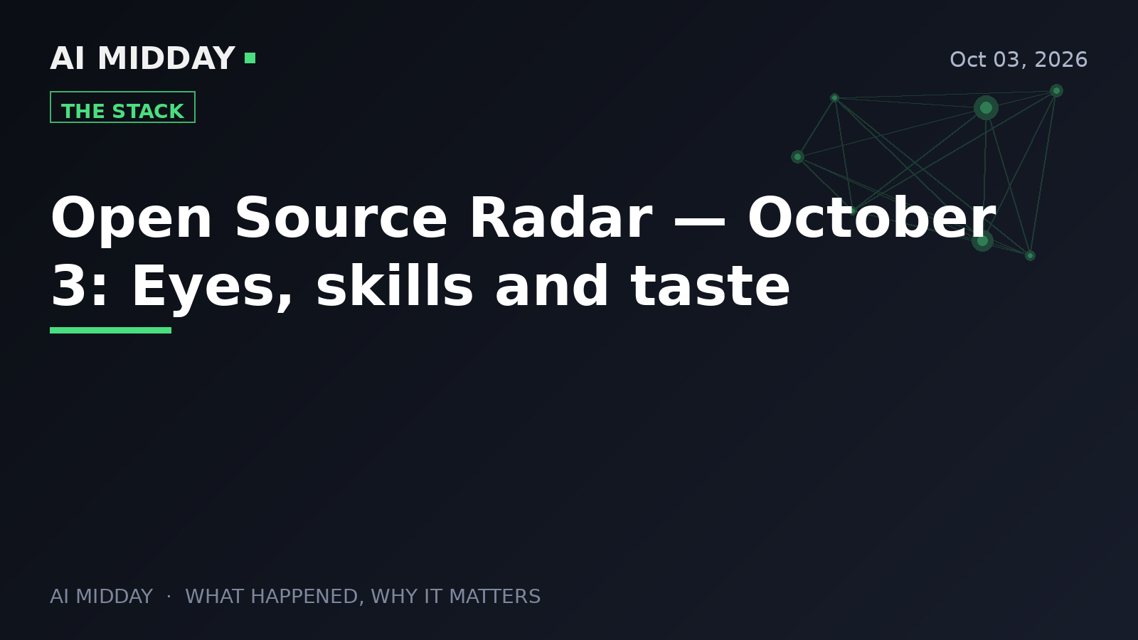 Open Source Radar — October 3: Eyes, skills and taste